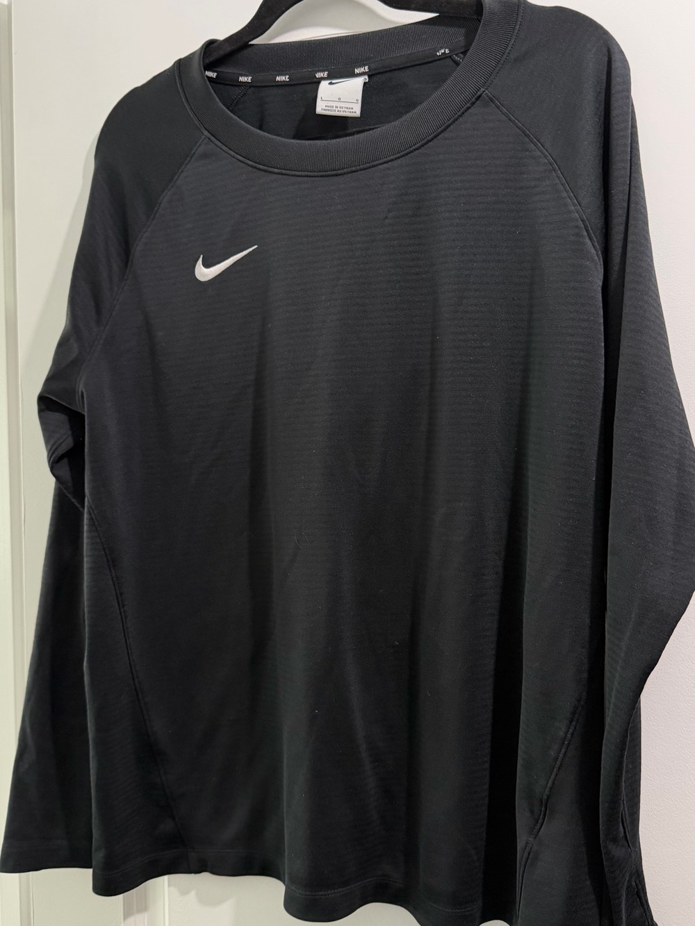 Nike Black Crewneck Long Sleeve Top with White Swoosh Tag